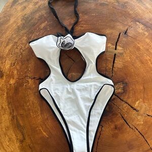 White and Black Cutout Swimsuit